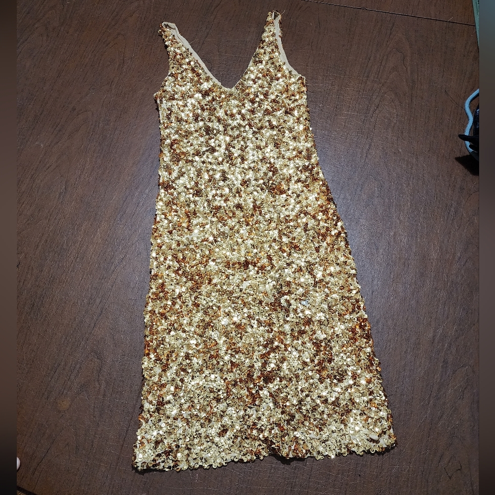 Gold Sequin Sleeveless Dress - Picture 1 of 7